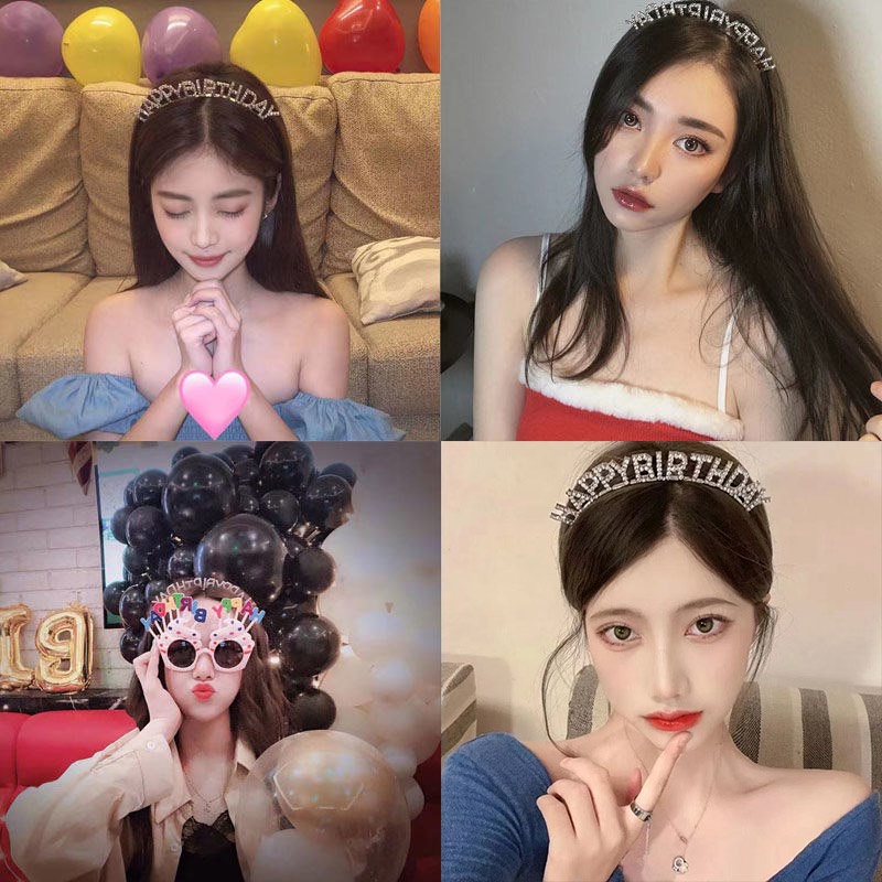 Băng Đô Hợp Kim Đính Đá Chữ Happy Birthday Thời Trang