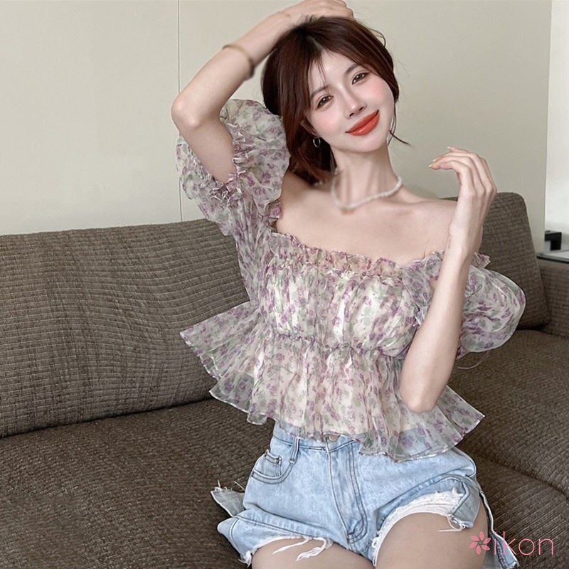 Áo Kiểu Trễ Vai Tay Phồng Phối Ren Thời Trang Mùa Hè Cho Nữ