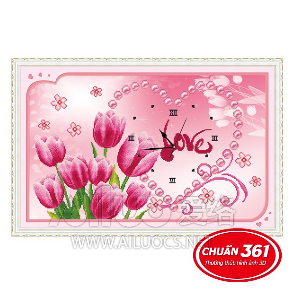 Tranh thêu đồng hồ Hoa Tulip 3D Ailuo AL56685