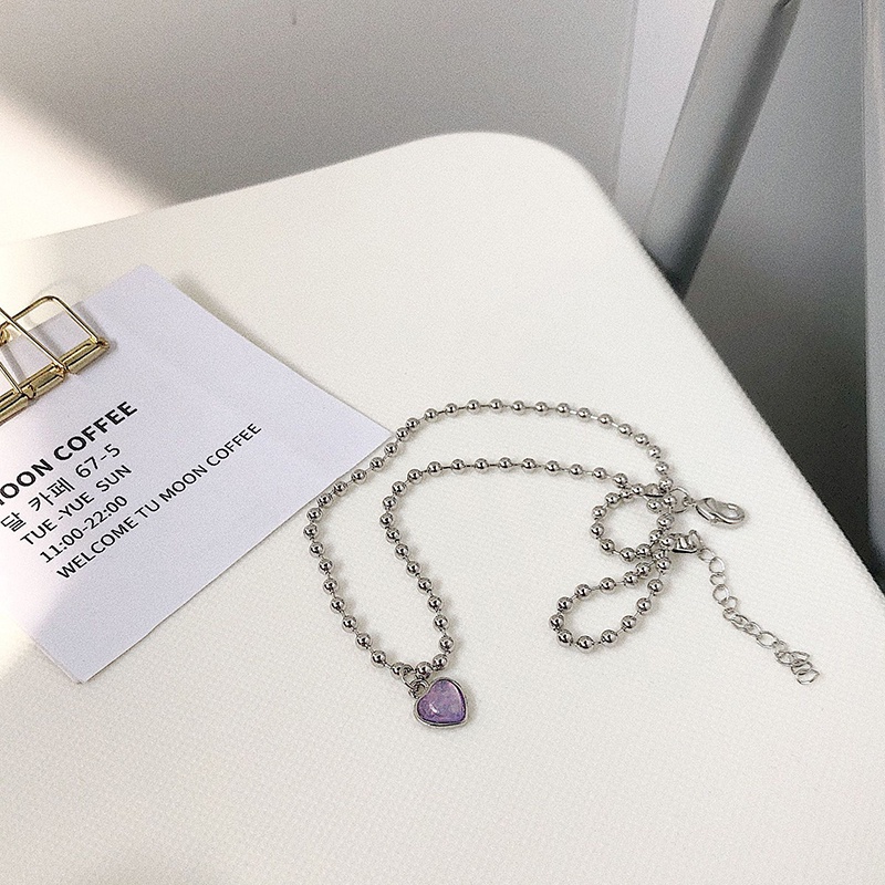 ✨✨Vòng cổ chuỗi hạt mặt hình trái tim màu tím phong cách Hàn Quốc dễ thương cho nữ