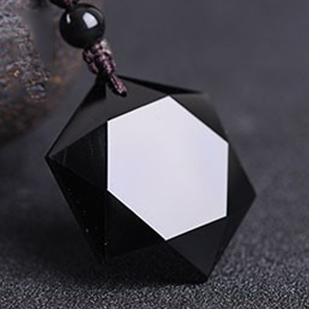 Dây chuyền mặt đá obsidian hình lục giác độc đáo dành cho nam
