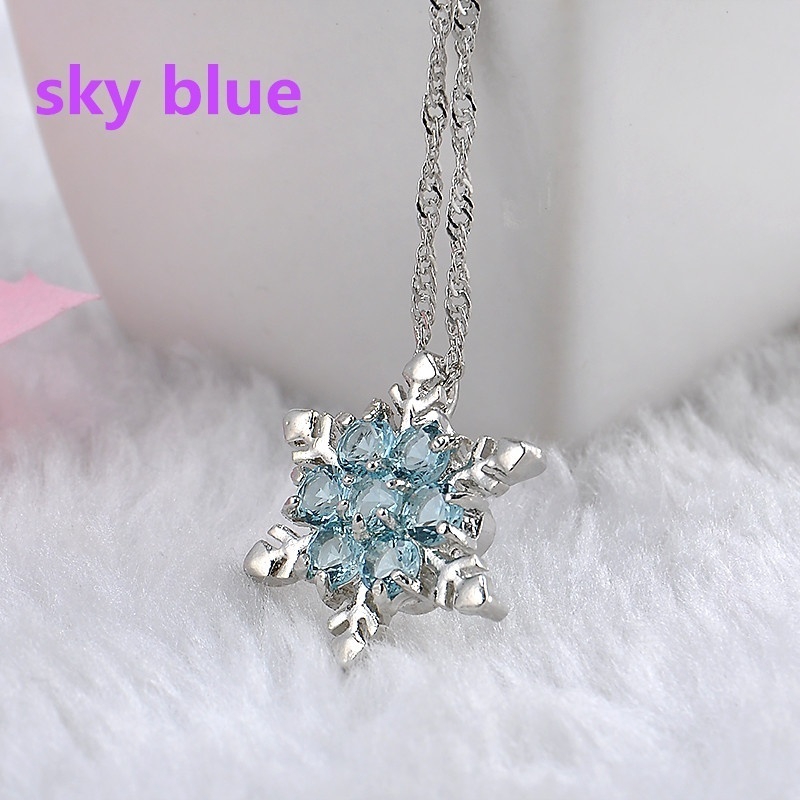 Dây Chuyền Mạ Bạc Mặt Hoa Tuyết Đính Đá Zircon Tự Nhiên Aaotuuoo4-Tmperament