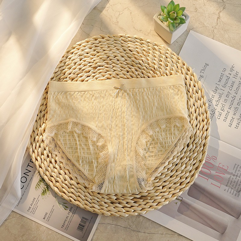 AOFEIQIKE Quần lót cotton không đường may lưng vừa đính nơ thoáng khí co giãn thoải mái cho nữ