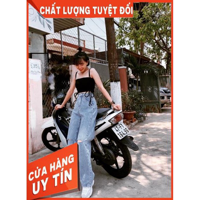 QUẦN JEANS CULOTTES XUÔNG DÀI TRƠN MAY GẤU- hình thật chính chủ