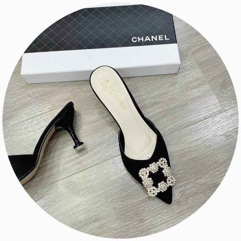 Giày sục mũi nhọn gắn tag đá, gót nhọn 7cm mã HH30