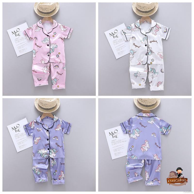 Bộ Đồ Ngủ Pijama Ngắn Tay Vải Lụa Satin Cho Bé Từ 1-6 Tuổi