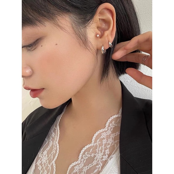 Khuyên tai bạc tròn không gỉ unisex nam nữ CHILLEE KT