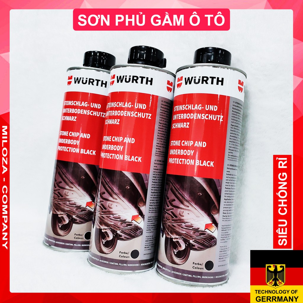 [7.7 HỦY DIỆT] Sơn Phủ Gầm Chống Han Gỉ WURTH 1000ml - Hạn chế Tiếng Ồn, Đá Văng, Ngập Nước - MILOZA Nhập Khẩu