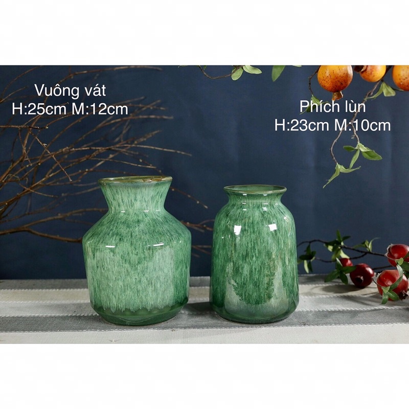 Lọ cắm hoa Bát Tràng men hoả biến xanh thiên thanh