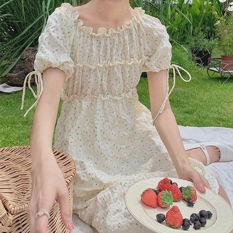 Đầm chữ A tay ngắn in hoa phong cách đáng yêu cho nữ