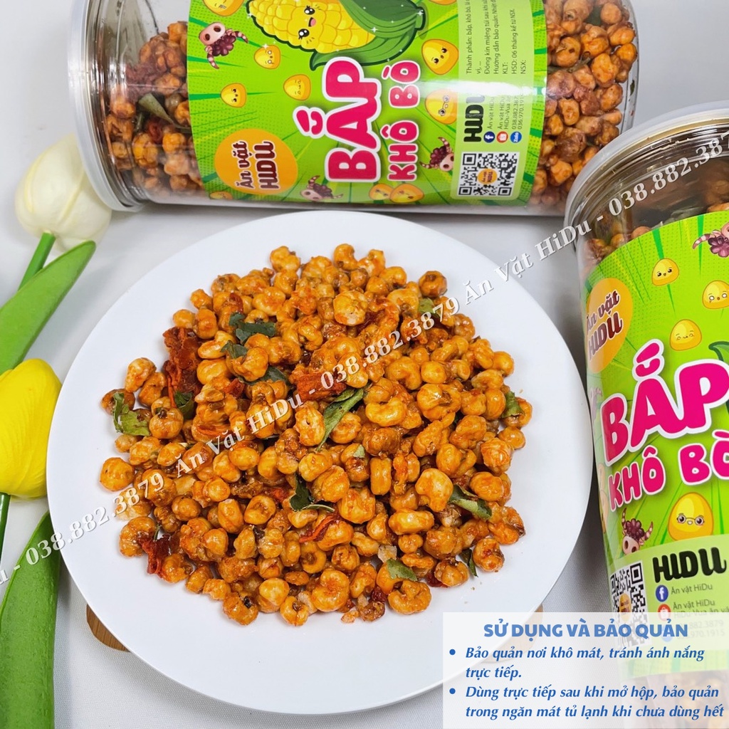 Bắp sấy khô bò lá chanh HiDu 300gr loại ngon giòn tan