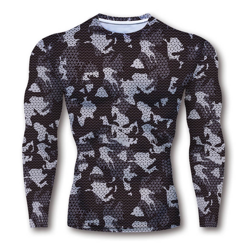 Áo thun HUQISHA tay dài thoáng khí khô nhanh họa tiết rằn ri thời trang mùa hè cho nam