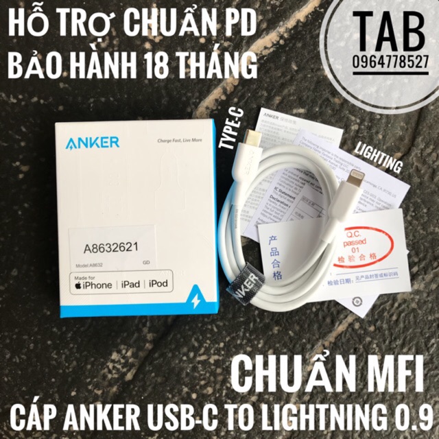 Cáp Anker PowerLine II USB-C to Lightning 0.9m - Chính Hãng