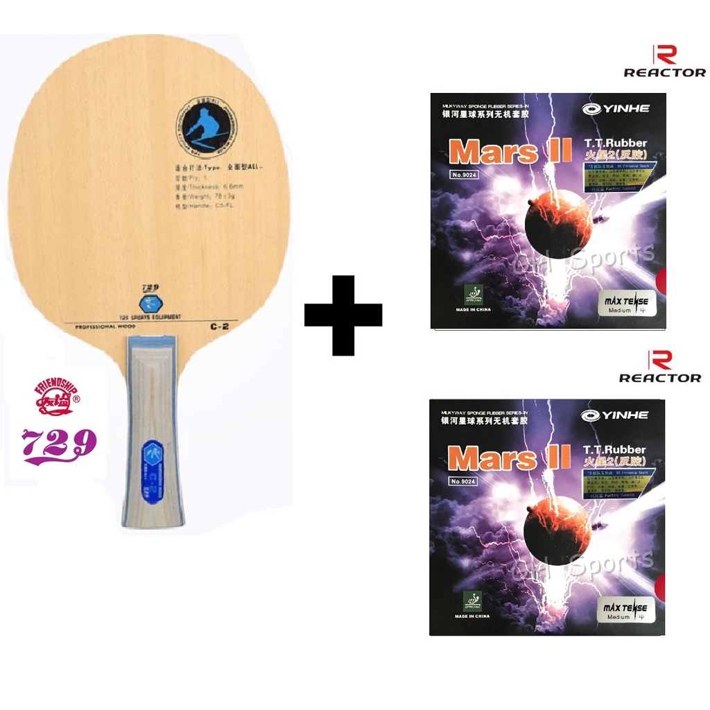 Combo vợt bóng bàn gồm cốt vợt 729 C-2 và hai mặt vợt YINHE MARS 2