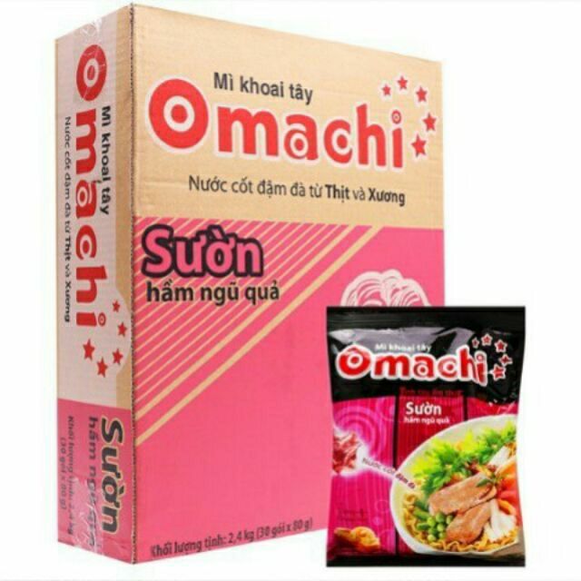 1 Thùng Mì Omachi 30 Gói 80g Vị Bò Hầm, Sườn Hầm Ngũ Quả