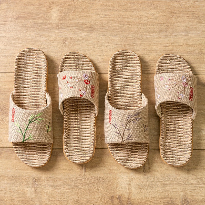 Dép Đi Trong Nhà Đế Dày Chống Trượt Bằng Vải Lanh Cotton Phong Cách Dân Tộc Cổ Điển Dành Cho Nam Nữ