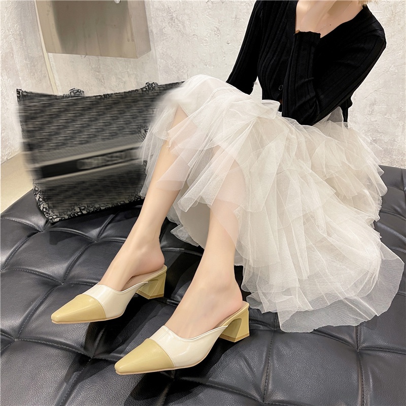 Dép cao gót mũi nhọn phong cách retro Pháp cho nữ