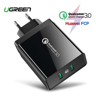 Sạc tường 2 cổng Quick Charge 3.0 36W chính hãng Ugreen (Tặng kèm cáp Type C 3.0 dẹt dài 1.5m)