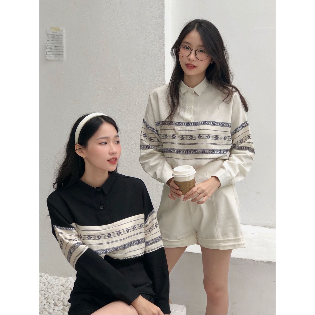 Áo sơ mi phối hoạ tiết thổ cẩm - Embroidered shirt - SODA POP