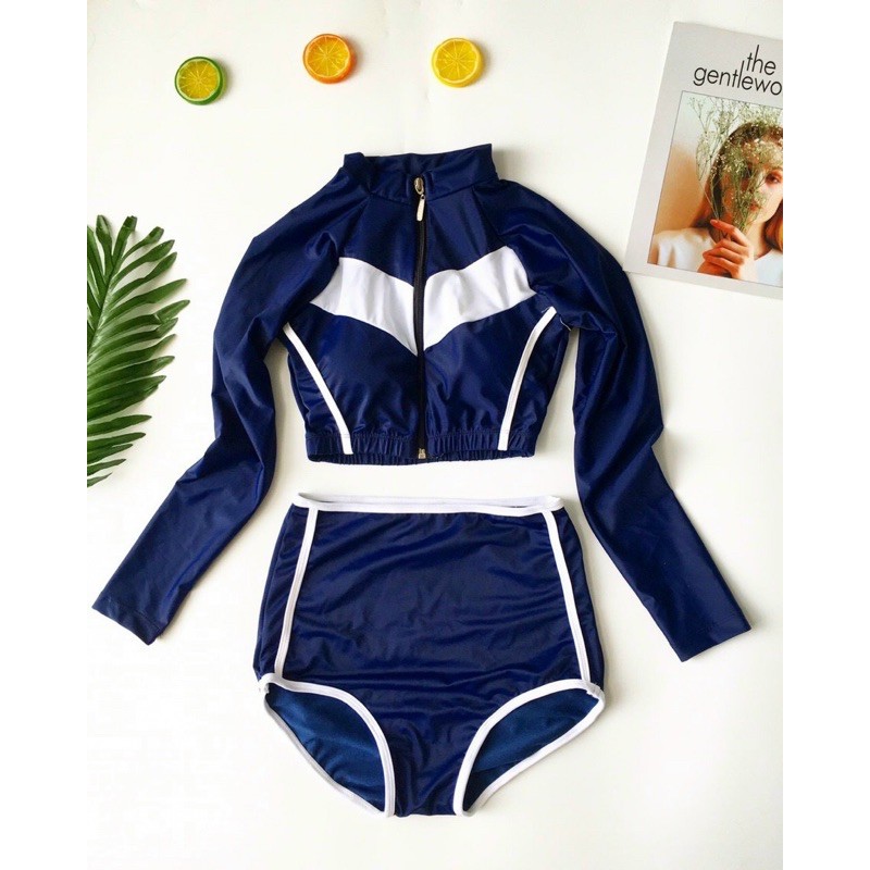Bikini tay dài khoá kéo 2 màu kín đáo kèm ảnh thật