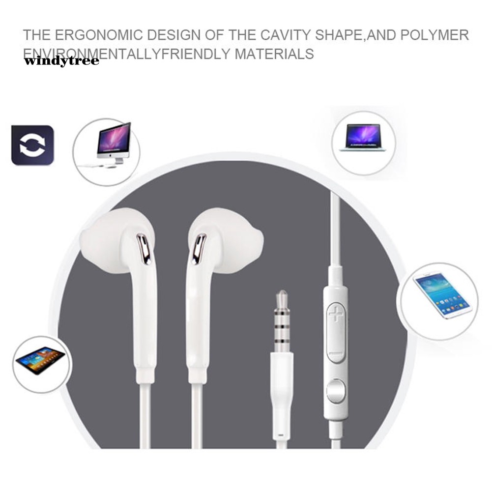 【WDTE】3.5mm Earphones Stereo Music Headphone with Mic Volume Control for Samsung S6
