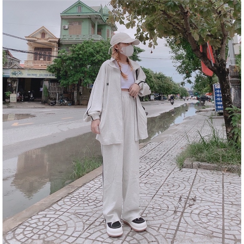 [ ẢNH THẬT ] SET ÁO KHOÁC + QUẦN ỐNG RỘNG XÁM THỂ THAO ULZZANG FORM RỘNG | BigBuy360 - bigbuy360.vn