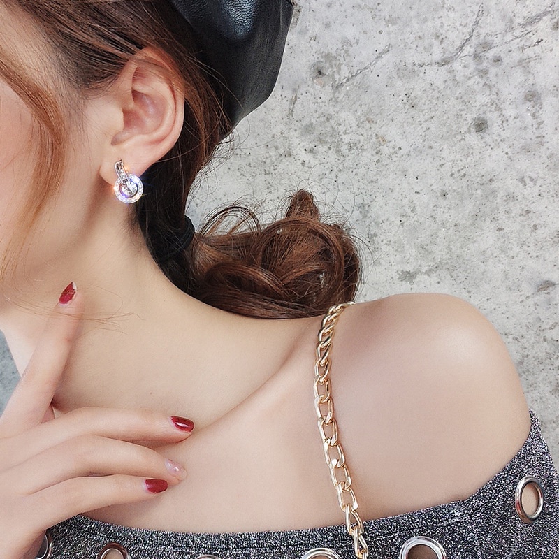 Bông Tai Tròn Đính Kim Cương Nhân Tạo Đơn Giản