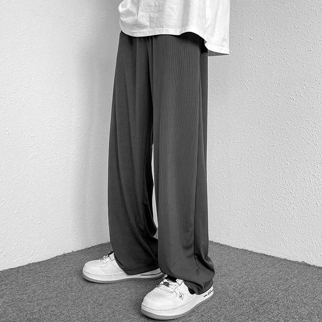 Quần Jogger Vải Lụa Lạnh Mỏng Ống Rộng Màu Sắc Trơn Thời Trang Phong Cách Hàn Quốc Cho Nam