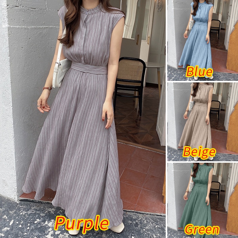 Đầm dài ZANZEA không tay cổ đứng thắt eo có thể tháo rời thời trang cho nữ