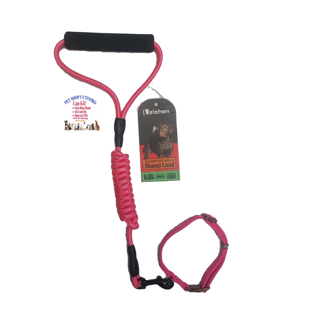 Dây dắt kèm vòng cổ cho Chó Mèo dưới 5kg Bản 1cm Chất liệu dây dù tròn, Hiệu Zichen bền đẹp, an toàn cho thú cưng