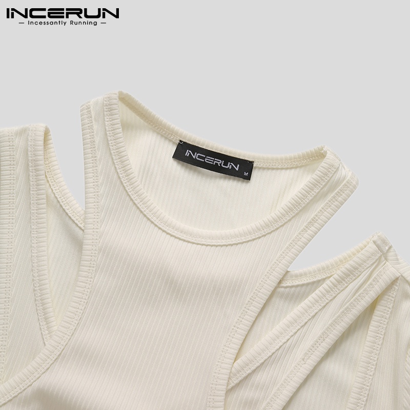 Áo thun INCERUN tay ngắn cổ tròn màu trơn đơn giản cho nam