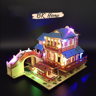 Đồ chơi lắp ráp 3D gỗ mô hình Giang Nam Water Town Tea House cắt laser Birkeetoys