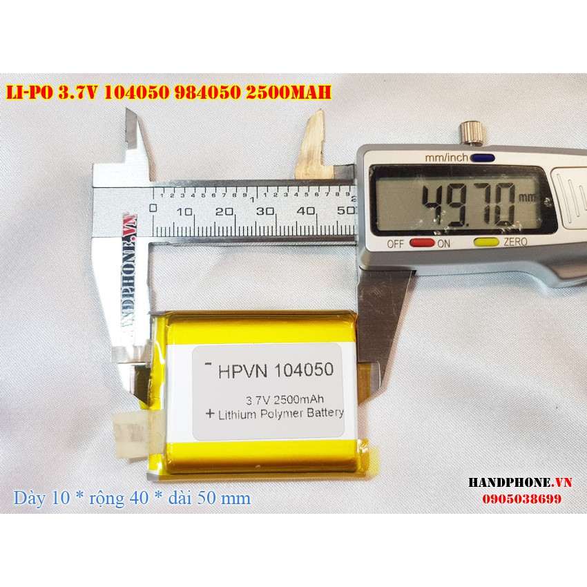 Pin Li-Po 3.7V 2500mAh 104050 984050 (Lithium Polymer) cho loa Bluetooth, định vị GPS, máy nghe nhạc, Bộ Đàm, Camera