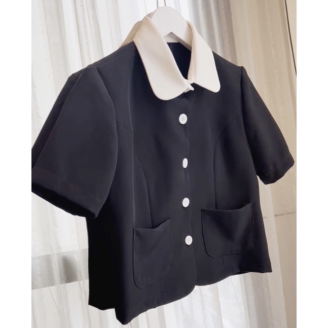 Áo khoác blazer nữ 1 lớp dáng ngắn tay ngắn thiết kế cổ Đức Huien Design thời trang công sở áo vest nữ form ôm