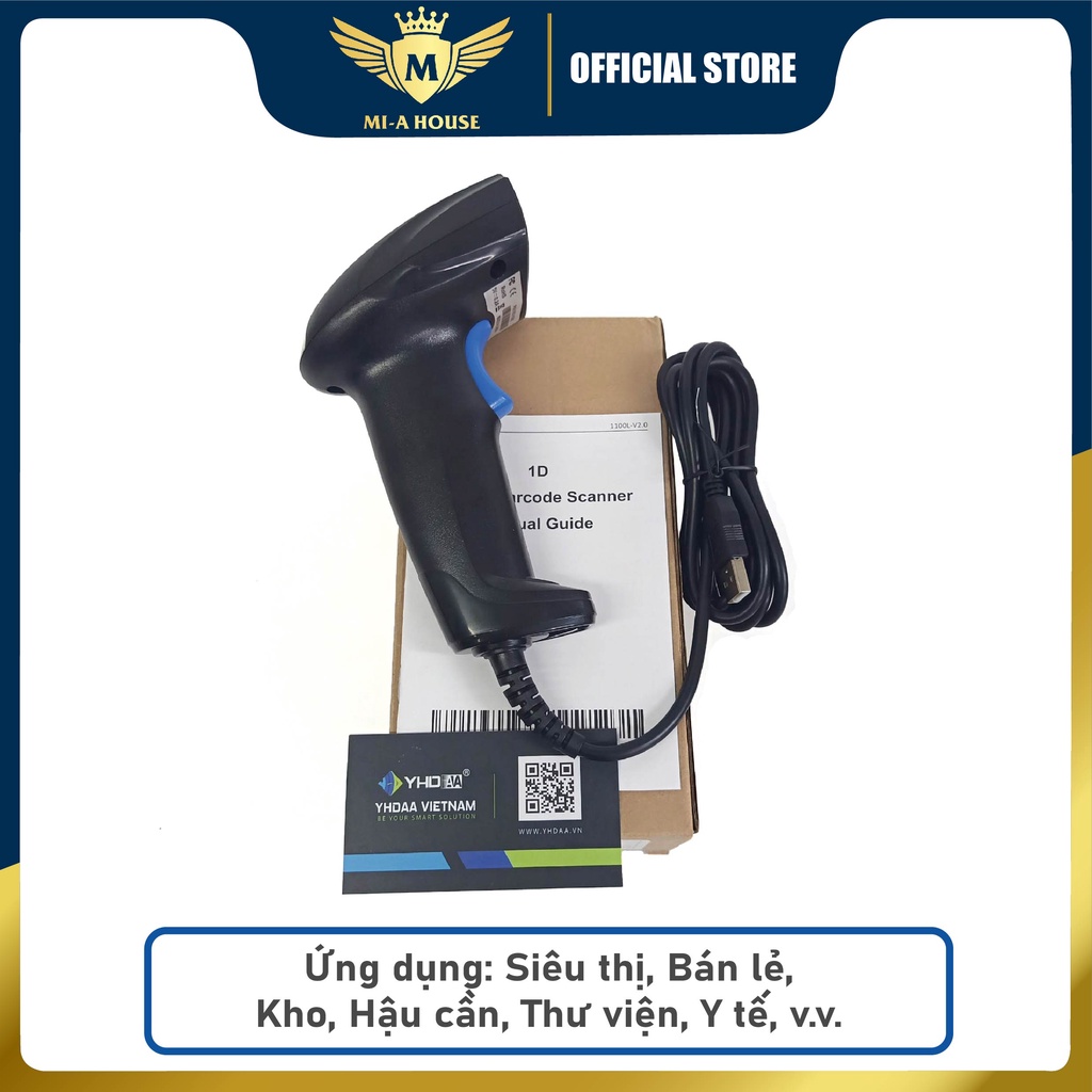 Máy quét mã vạch Barcode - Máy quét mã vạch CCD có dây YHD-1100C 1D dùng trực tiếp trên Laptop, Máy tính bàn