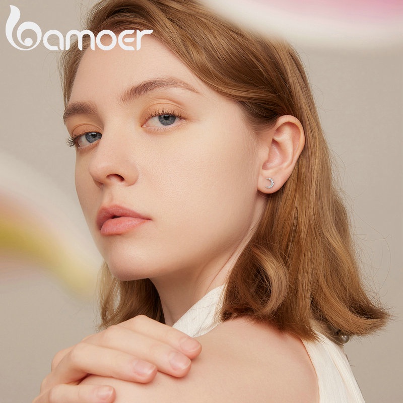 Đôi bông tai BAMOER bạc 925 hình mặt trăng thời trang cho nữ