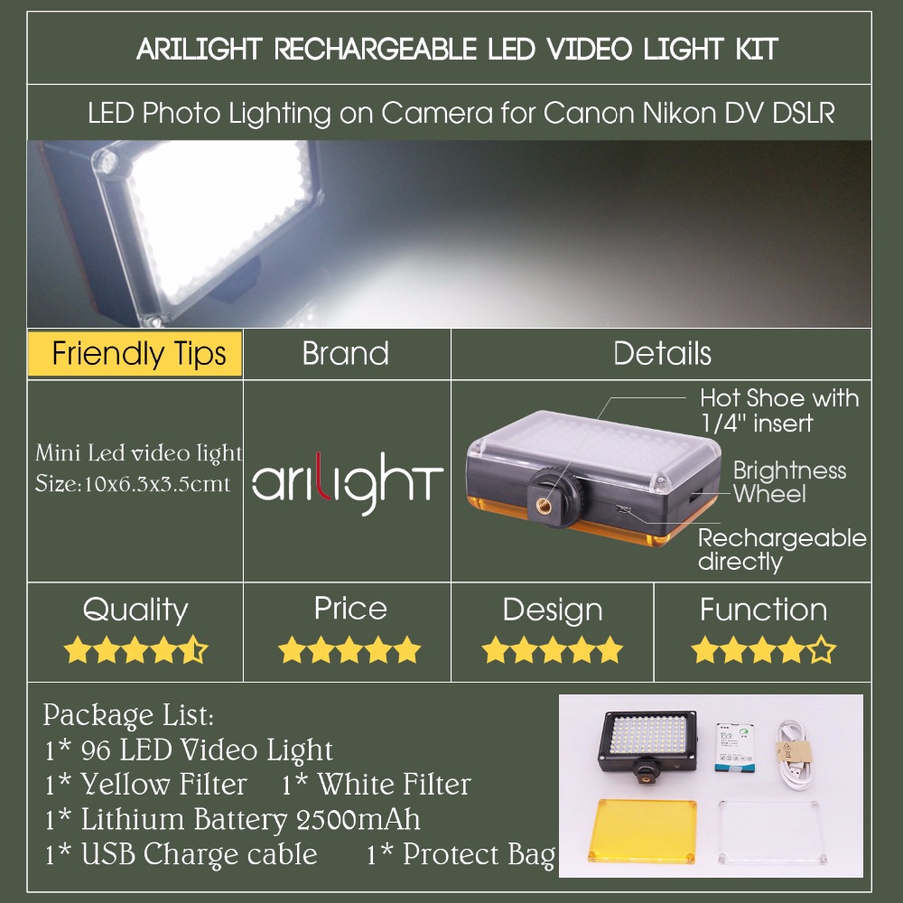 Ulanzi 96 LED Video Light AriLight Mini Đèn highlighted with the BP-4L Pin Ảnh highlight cho điện thoại thông minh of