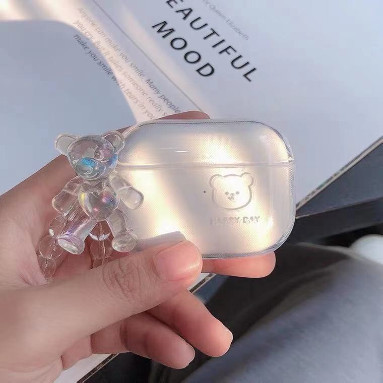 VỎ BAO ĐỰNG AIRPODS 1/2/PRO TRONG GẤU HAPPY DAY KÈM DÂY MÓC