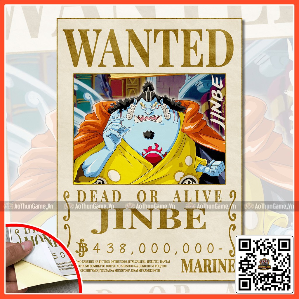 Poster One Piece Jinbe / Poster  truy nã One Piece / Hình dán tường Full HD mới nhất (Shop AoThunGameVn)