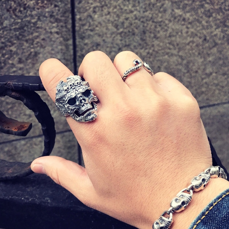 Nhẫn Hình Bộ Xương Cá Tính Phong Cách Gothic