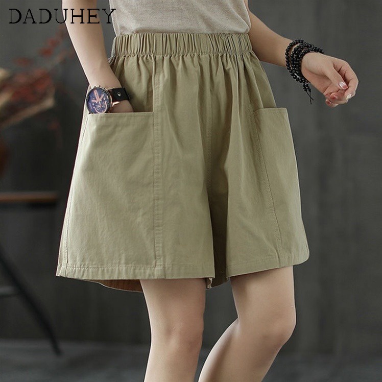 Daduhey Quần short ống rộng lưng cao phong cách thể thao thời trang cho nữ