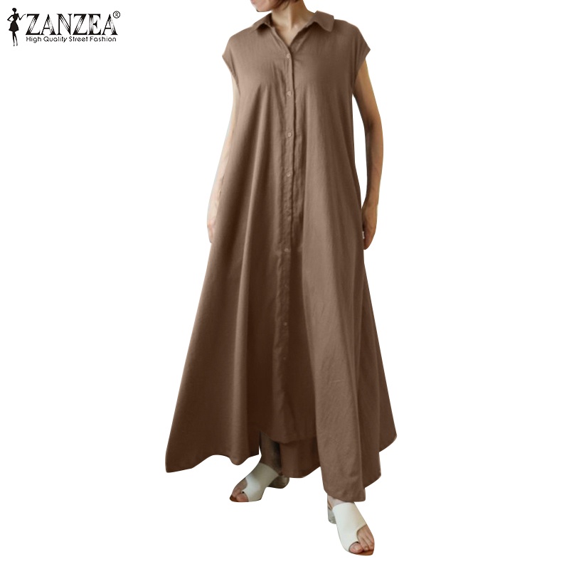 Zanzea Đầm Nữ Tay Ngắn Kiểu Dáng Vintage Thời Trang Cá Tính