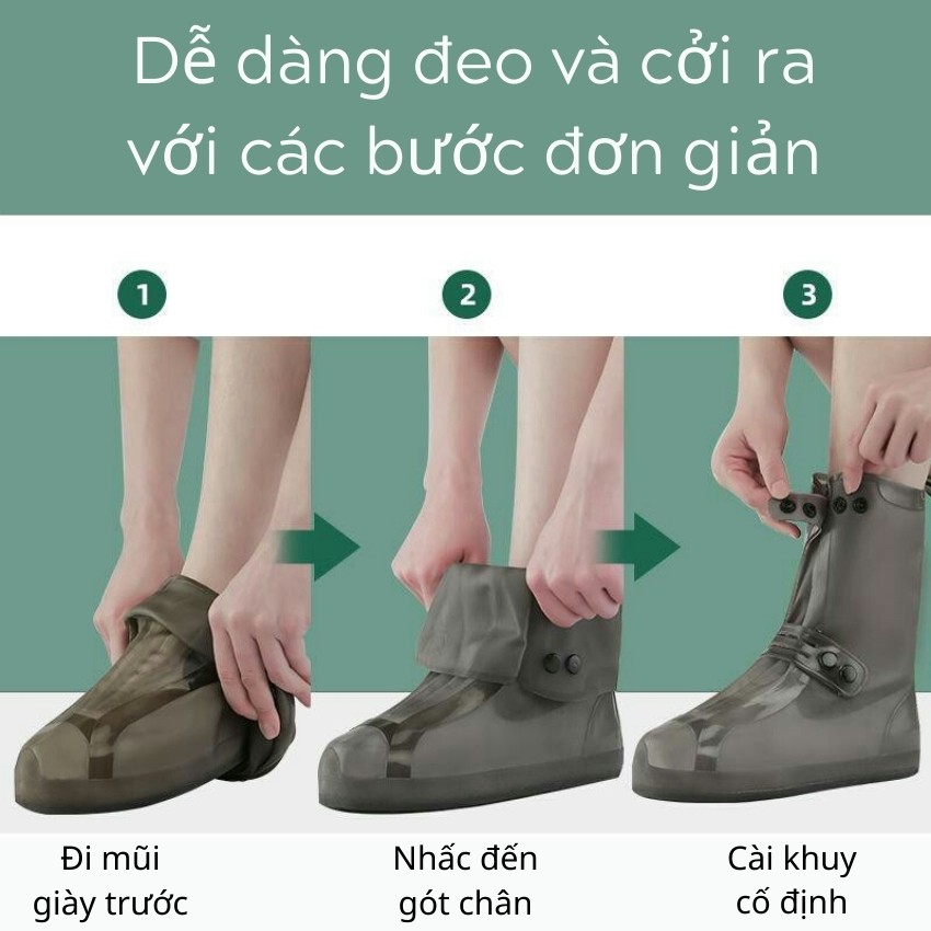 Bao bọc giày đi mưa cao cấp cài khuy cổ cao siêu bền