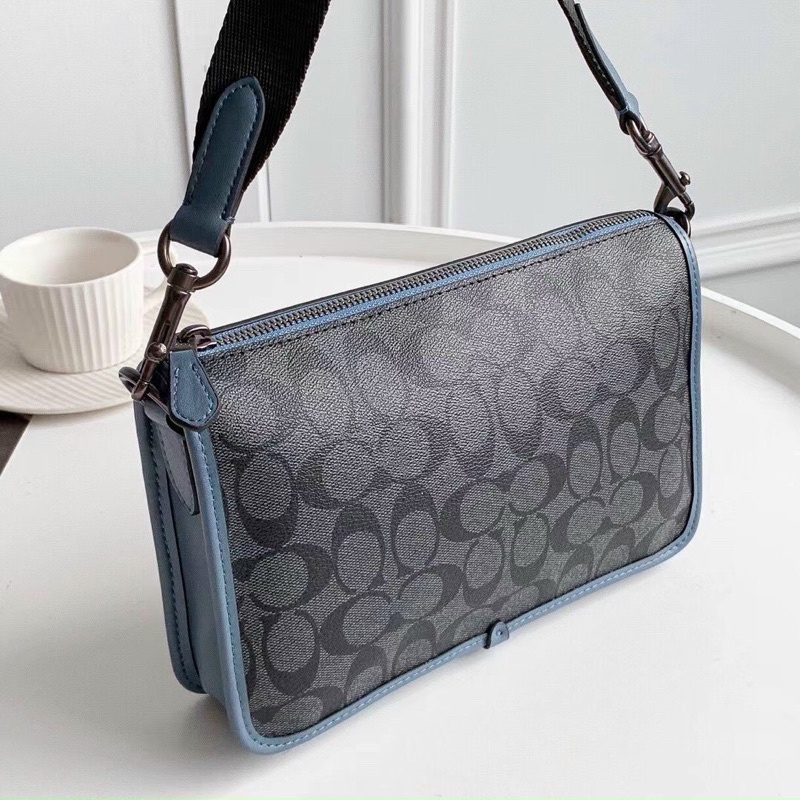 Túi coach unisex da thật phối canvas