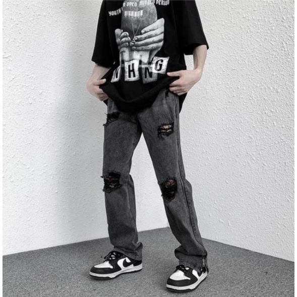 Quần Jean Nữ Lưng Cao Rách Gối Thời Trang Hàn Quốc