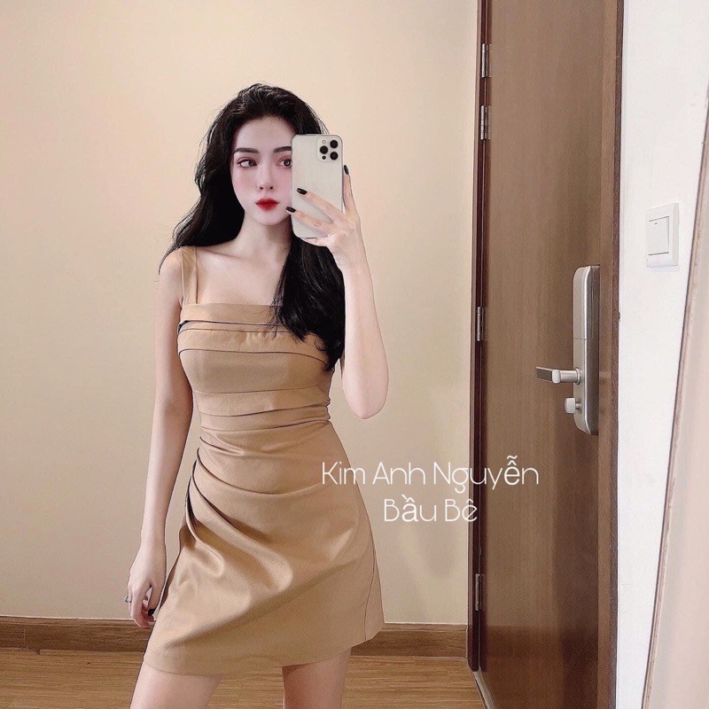 Váy 2 dây kaki bản to cho nàng vừa sexy vừa cá tính 2 màu be, đen