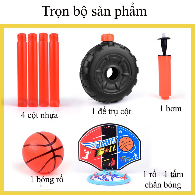 Đồ chơi trẻ em, bộ đồ chơi bóng rổ cho bé tặng kèm bóng và bơm bóng, giúp bé phát triển chiều cao