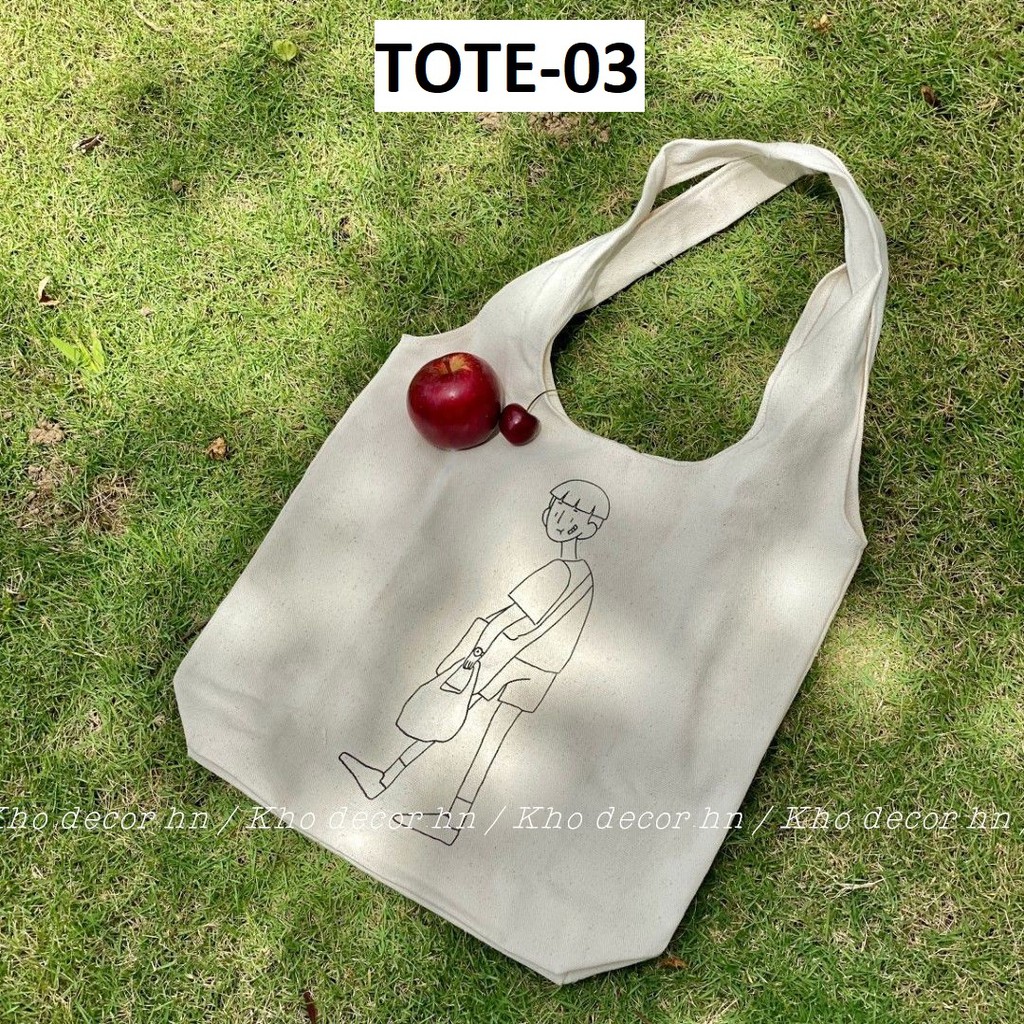 Túi tote túi vải canvas liền quai Hàn quốc, vải canvas mộc không nhuộm hóa chất - Kho Decor