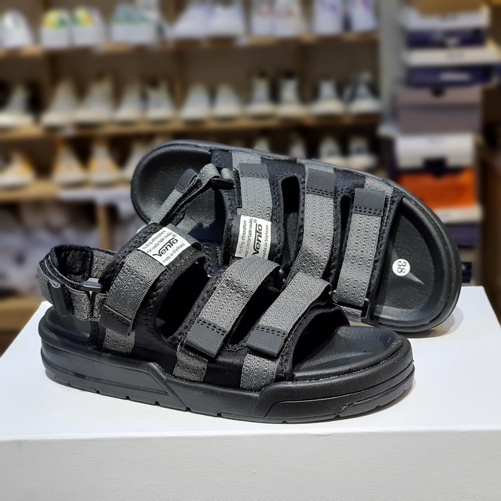 Sandal VENTO 3 quai SD-1001 màu đen chính hãng - Dép quai sau nam nữ đế bằng đi học, đi làm