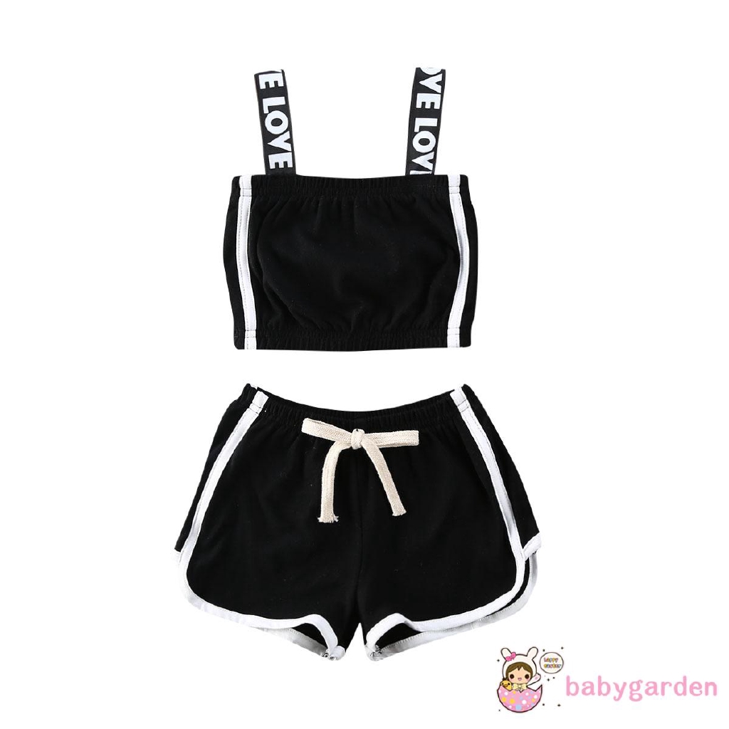 Set áo croptop hai dây + quần đùi màu trơn thể thao thời trang cho bé gái